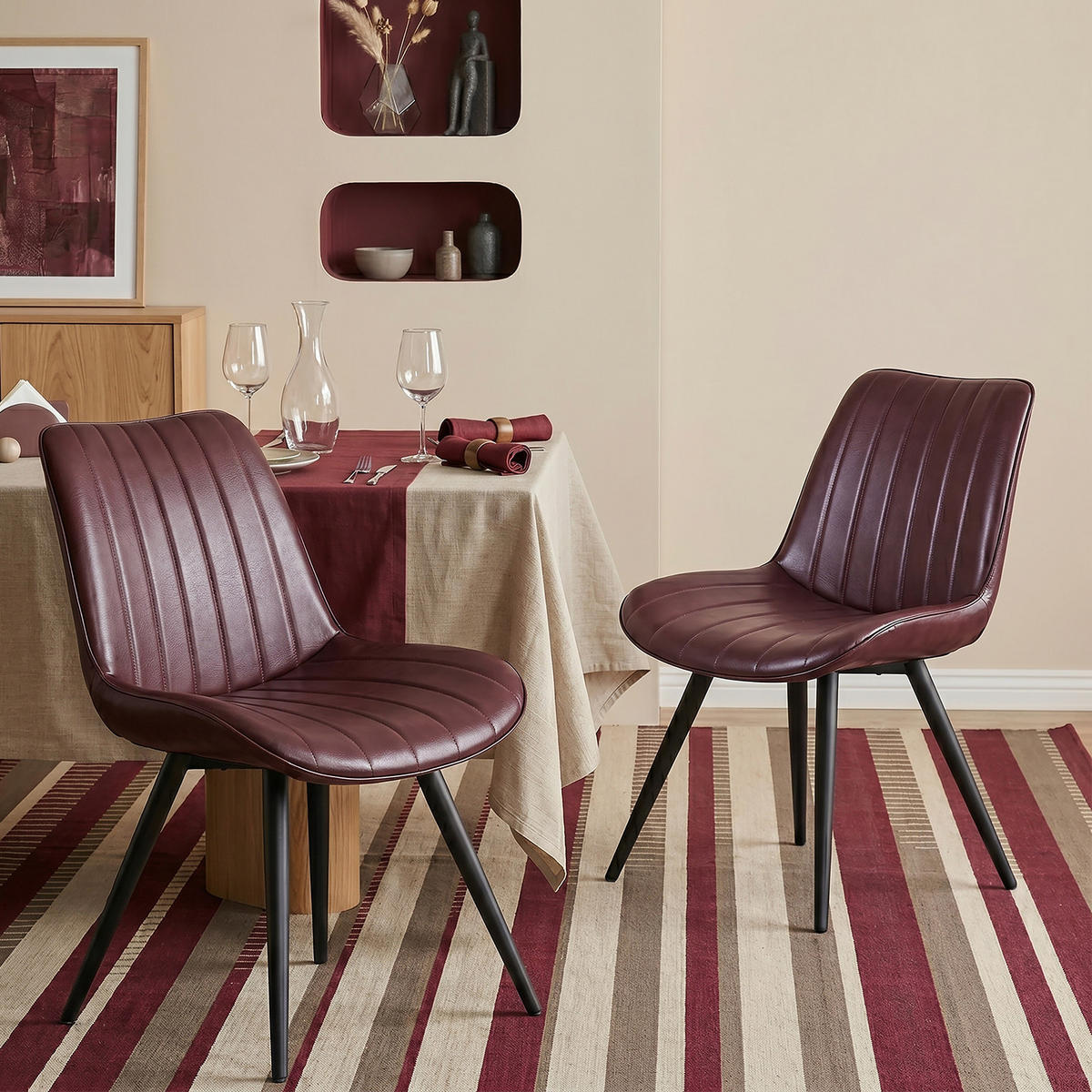 STUHL-SET 6 Stück aus Kunstleder in Modernem Stil-YZ1 - Dunkelbraun, Textil (53/88/62.5cm) - HOMAVO