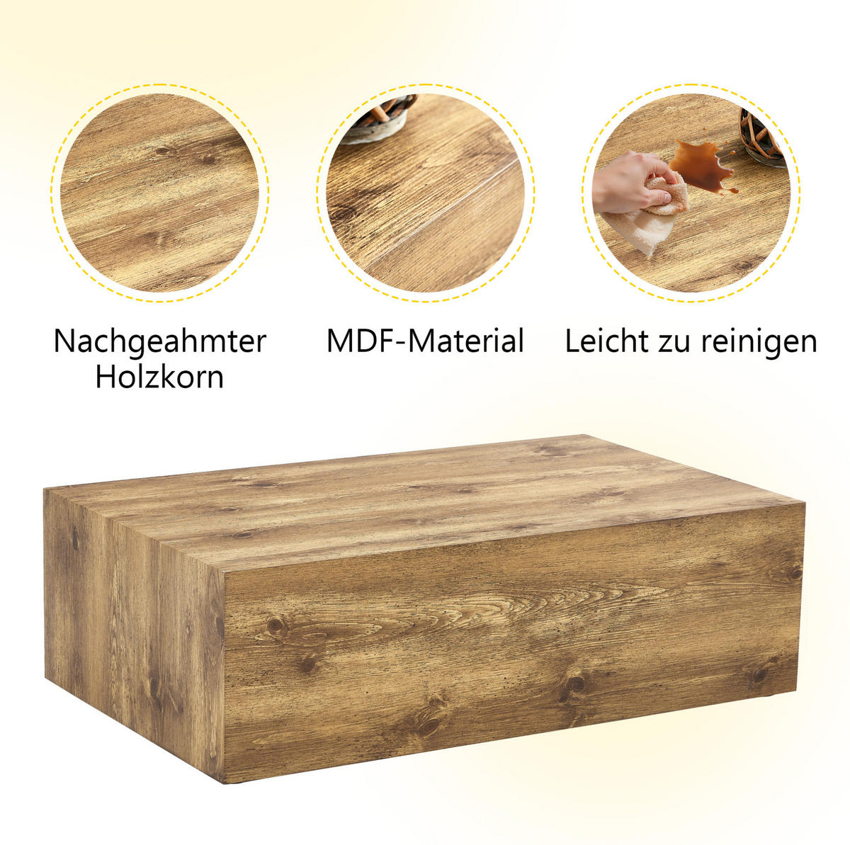 COUCHTISCH 90/50/30 cm in Holzoptik aus MDF–rechteckig, ohne Montage - Kieferfarben, Holzwerkstoff (90/50/30cm) - Flora Grace
