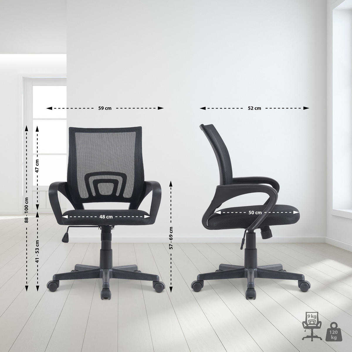 DREHSTUHL Lederlook Schwarz - Schwarz, Kunststoff/Textil (59/88/52cm) - CLP