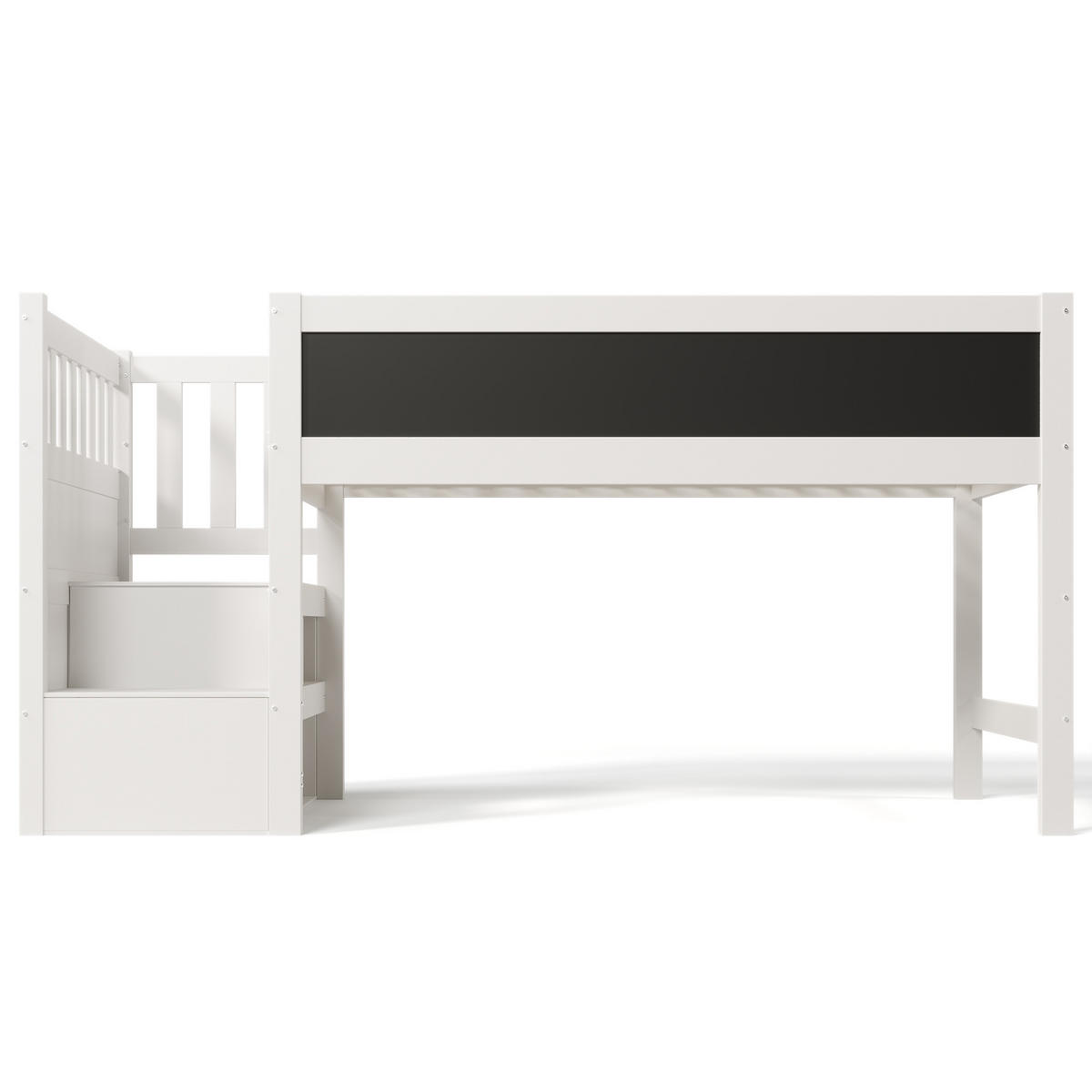 KINDEREINZELBETTEN aus Massivholz und MDF 90x200 cm in Weiß mit Treppe, Stauraum & Tafel - Weiß, Holzwerkstoff (90/200cm) - Modfu