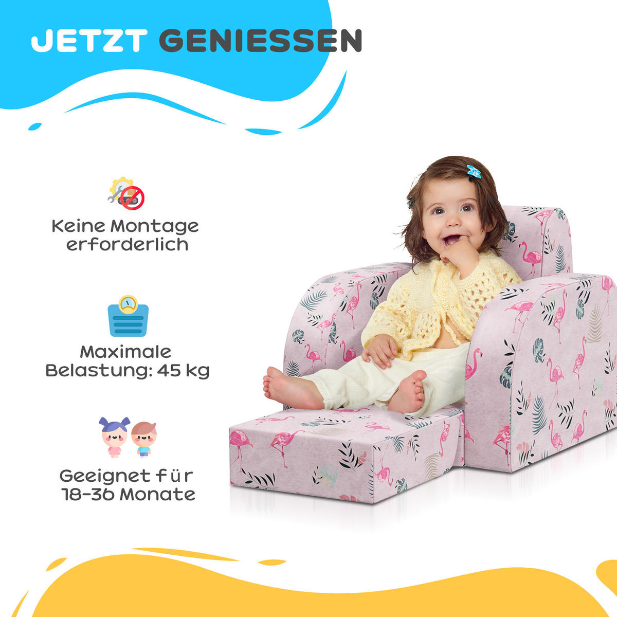 KINDERSESSEL, Schaumstoff, Rosa, 46,5L x 93B x 28,5H cm - Rosa, Metall (93/28.5/46.5cm) - AIYAPLAY