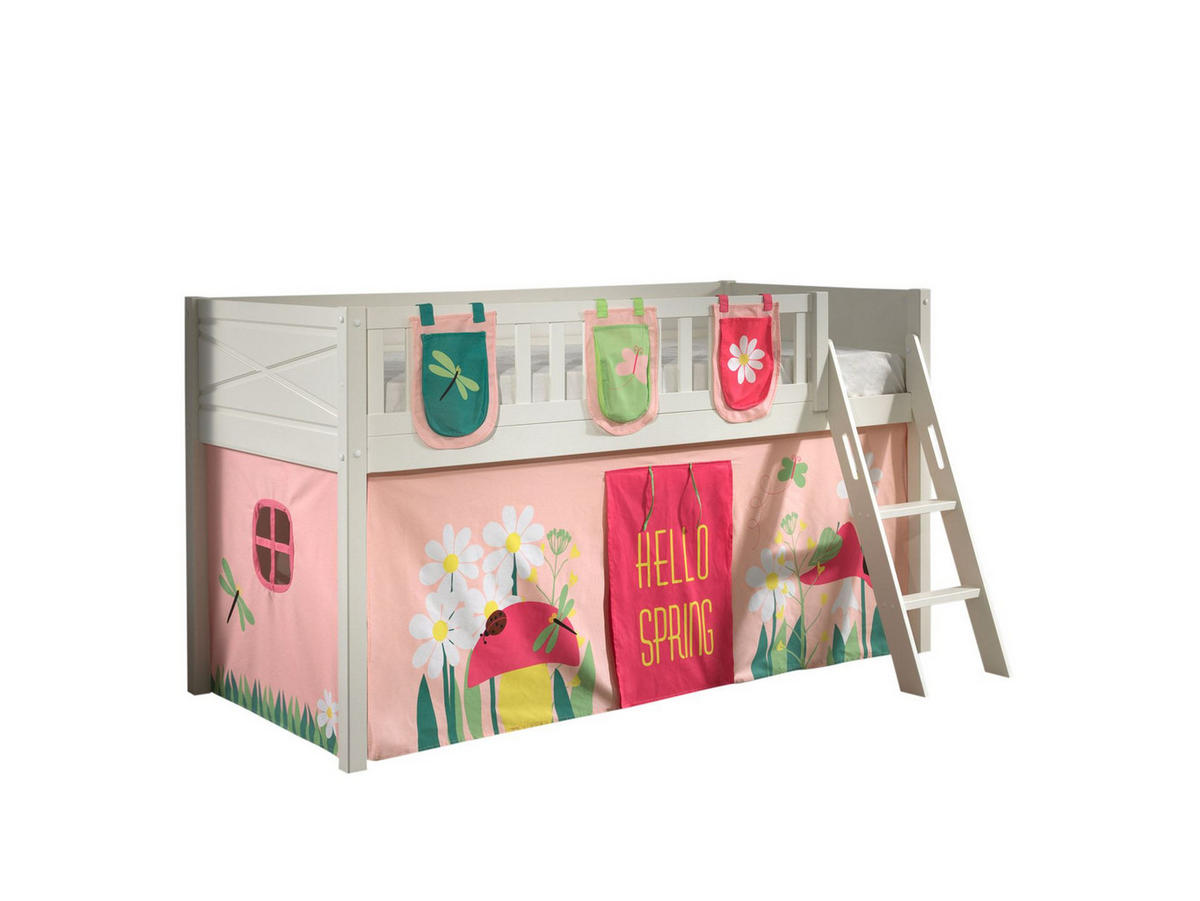 KINDERBETT Karyl 208x114x135 Massivholz Weiß Textilset Spring 3 - Hellrosa/Weiß, Holz (90/200cm) - 58aufmkessel