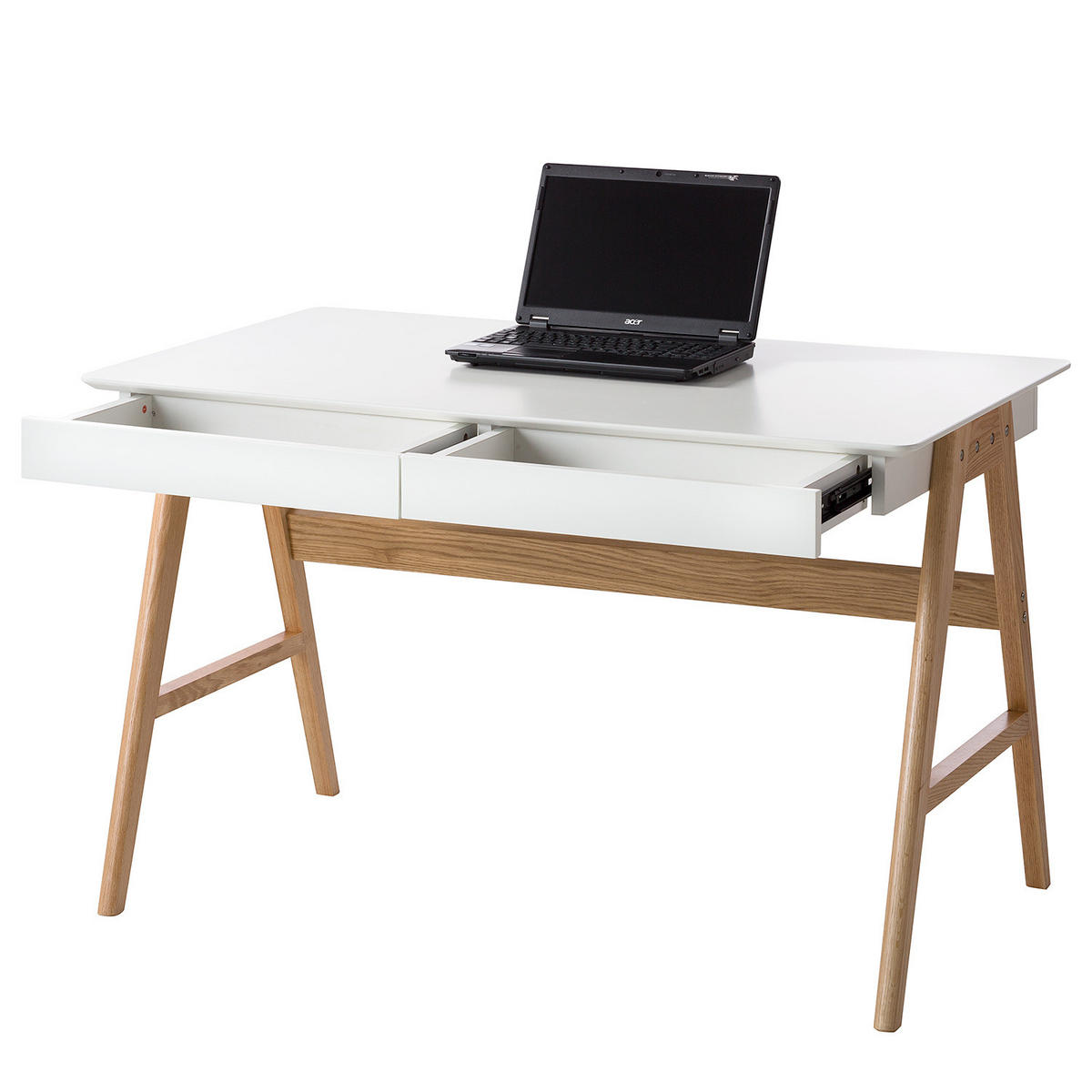 SCHREIBTISCH - Eiche teilmassiv, Weiß / Eiche - Weiß, Holzwerkstoff (70/120/75cm) - home24