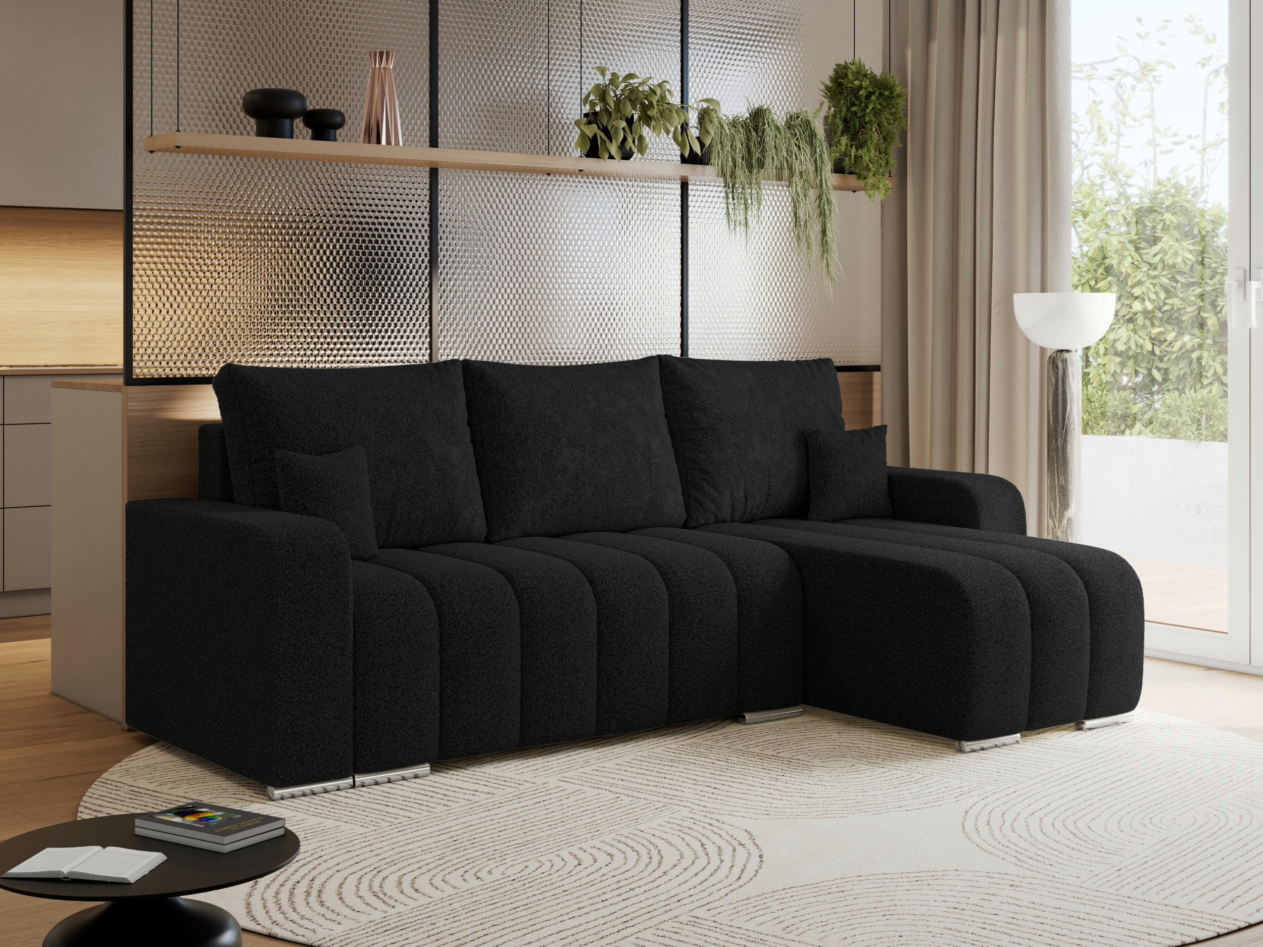 ECKSOFA KIRASSO L Schwarz Boucle - Schwarz/Grau, Textil (245/147cm) - MKS
