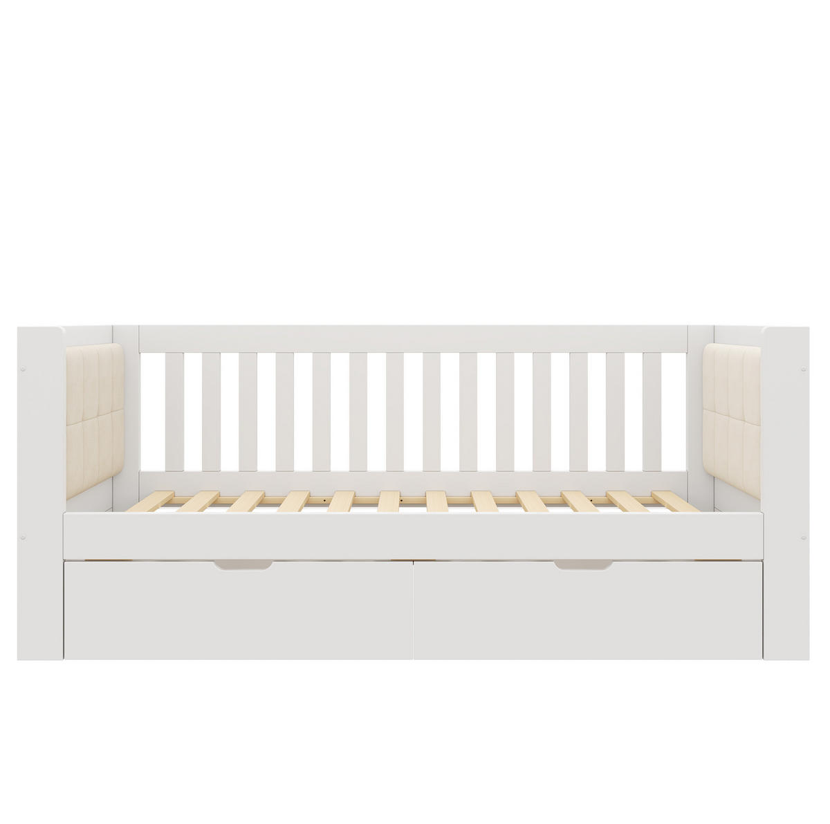 POLSTERBETT 90/190 cm mit 2 Schubladen, gepolsterter Rückenlehne und Lattenrost, Holz, Weiß - Weiß, Textil (90/190cm) - Redom