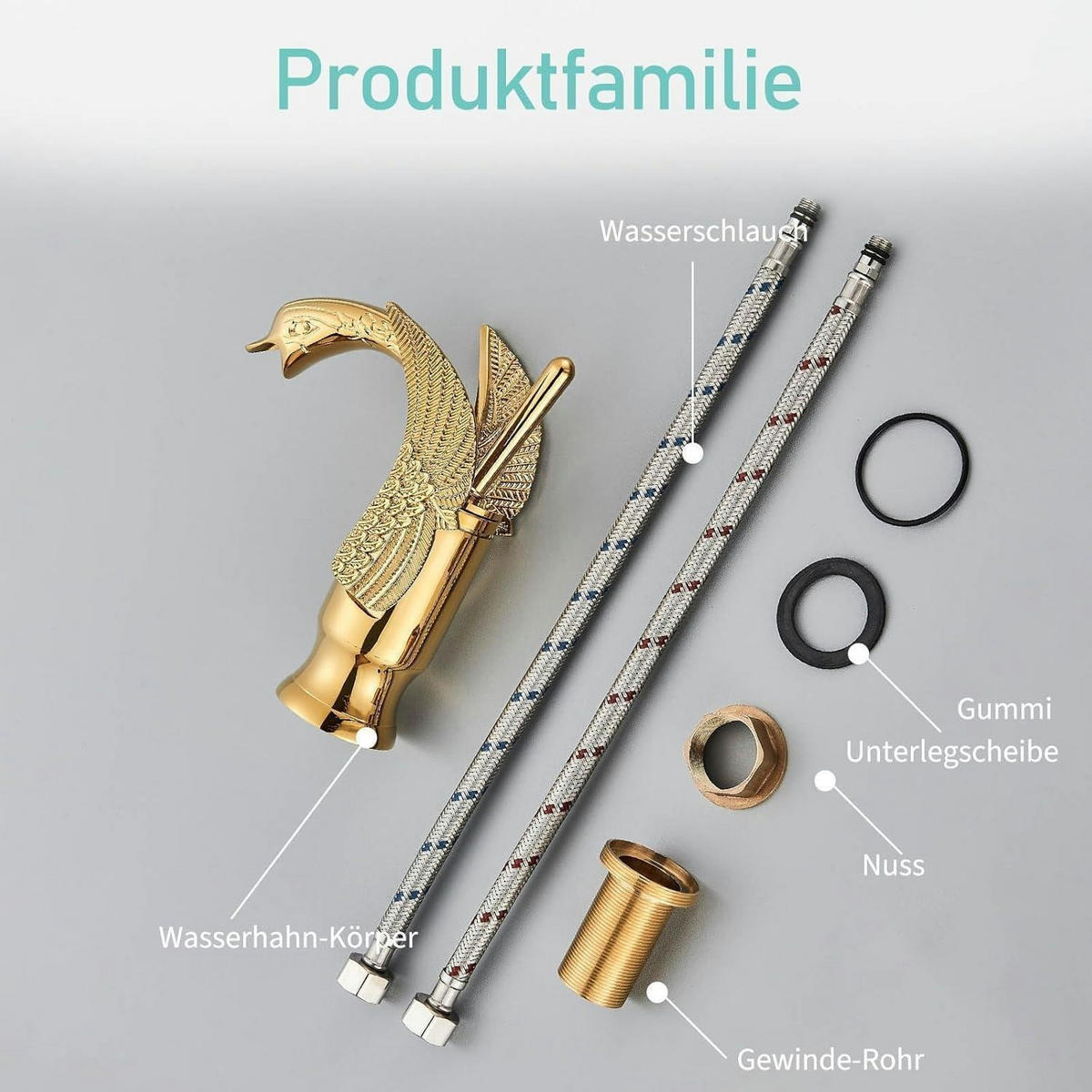 WASCHTISCHARMATUR Schwanen-Design Gold - Goldfarben, Metall (5.8/11/19cm)