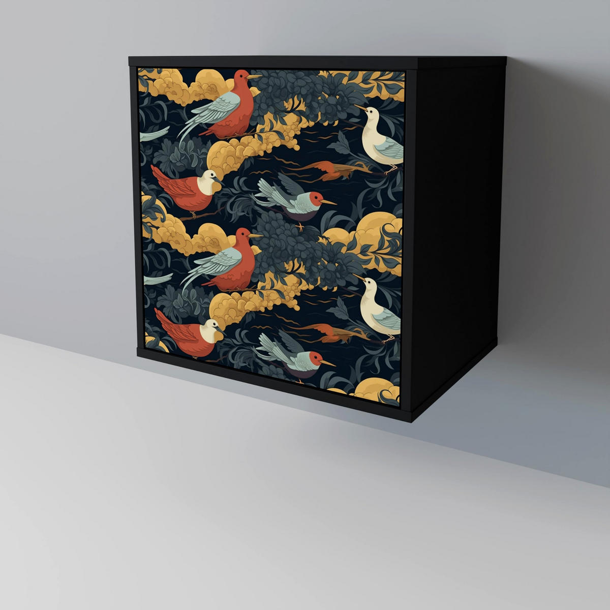 SIDEBOARD FOWLY DAZE, Schwarz, 57,5x42x75,5 cm, Goldfarbene Metallfüße - Goldfarben/Multicolor, Holzwerkstoff/Metall (57.5/75.5/42cm) - SpaceRebels