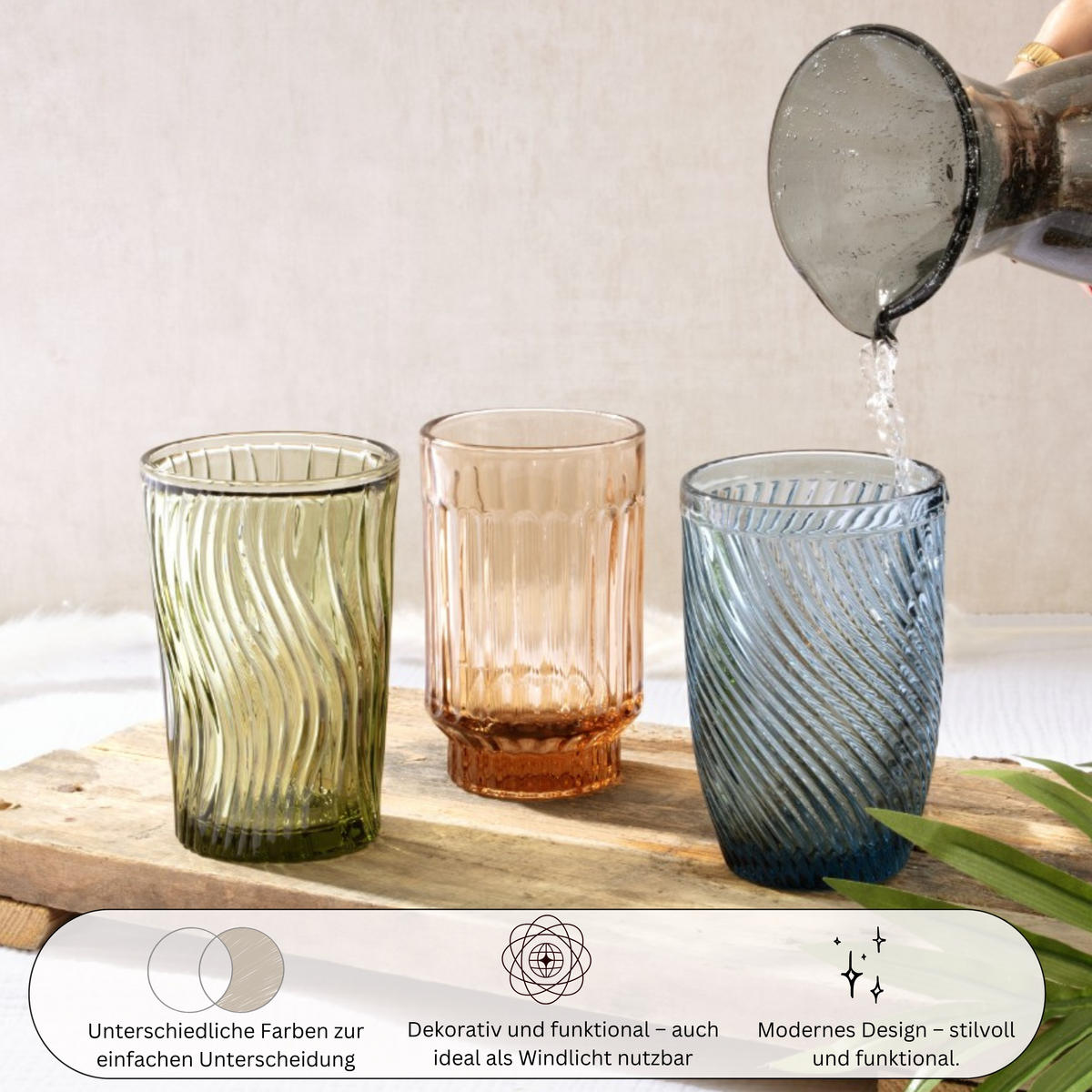 TRINKGLÄSER SET FARO - 6 teilig aus Glas - Multicolor, Glas - Sänger