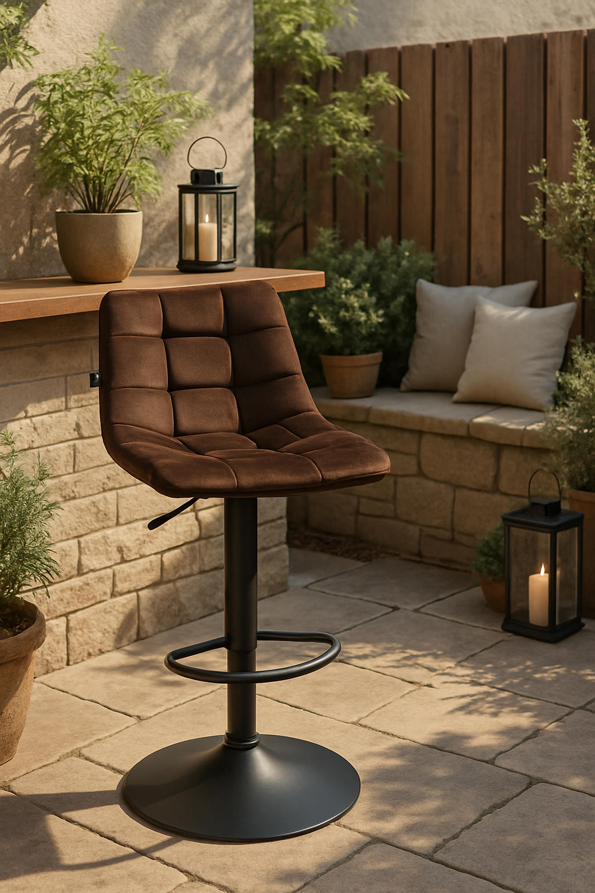 BARHOCKER 2er Set James Samt schwarz braun - Schwarz/Braun, Textil/Metall (43/108.5/46.5cm) - TPFLiving