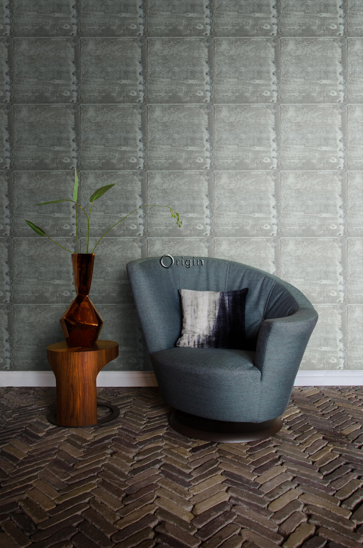 TAPETE große verwitterte rostige Metallplatten 53 cm x 10.05 m - Türkis, Papier (53/1000cm) - Origin Wallcoverings