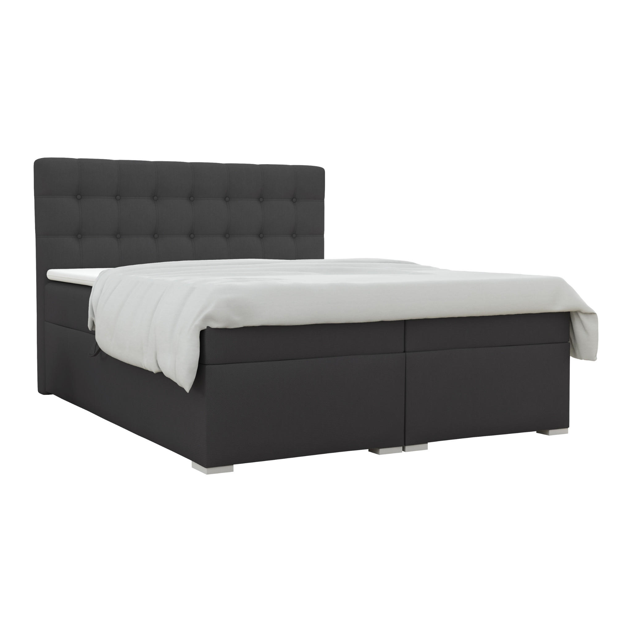 BOXBETT CLAUDIA 140/200 Velour Anthrazit mit Taschen-Federkernmatratzen 7 Zonen H4 - Chromfarben/Anthrazit, Holzwerkstoff/Kunststoff (140/200cm) - Deine Möbel 24