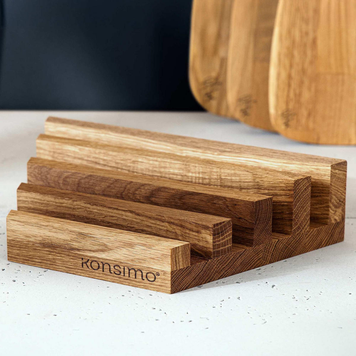 SCHNEIDEBRETT Set mit Halter Hemero 4tlg - Eichefarben, Holz (49/8cm) - KONSIMO®