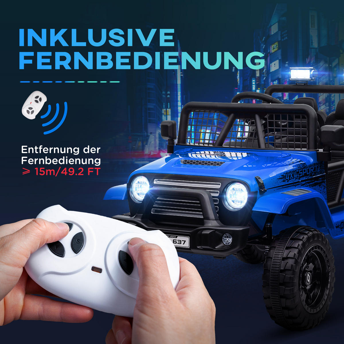 KINDER-ELEKTROAUTO DE-06201 mit sanfter Federung und Fernbedienung Blau - Blau, Kunststoff/Metall (109/67/68.5cm) - ComfortXL