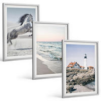 BILDER SET 3er Set - 40x60 cm Silberner Rahmen - Pferde, Strand, Leuchtturm, Wellen - Silberfarben, Kunststoff (40/60cm) - TULUP