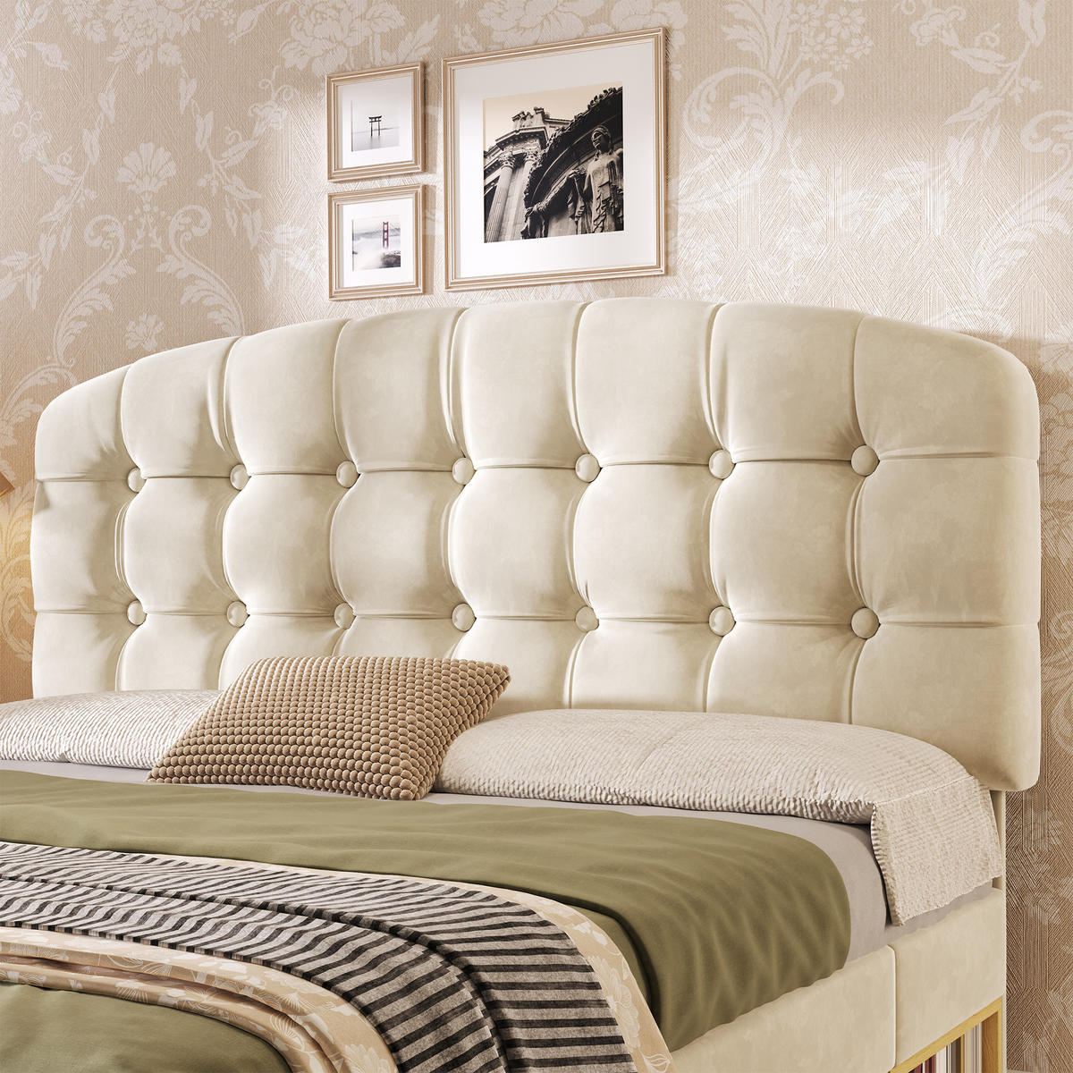 POLSTERBETT 140/200 cm in Beige mit Schubladen, Regal und Lattenrost Samt - Beige, Holzwerkstoff/Textil (140/200cm) - STILVORA