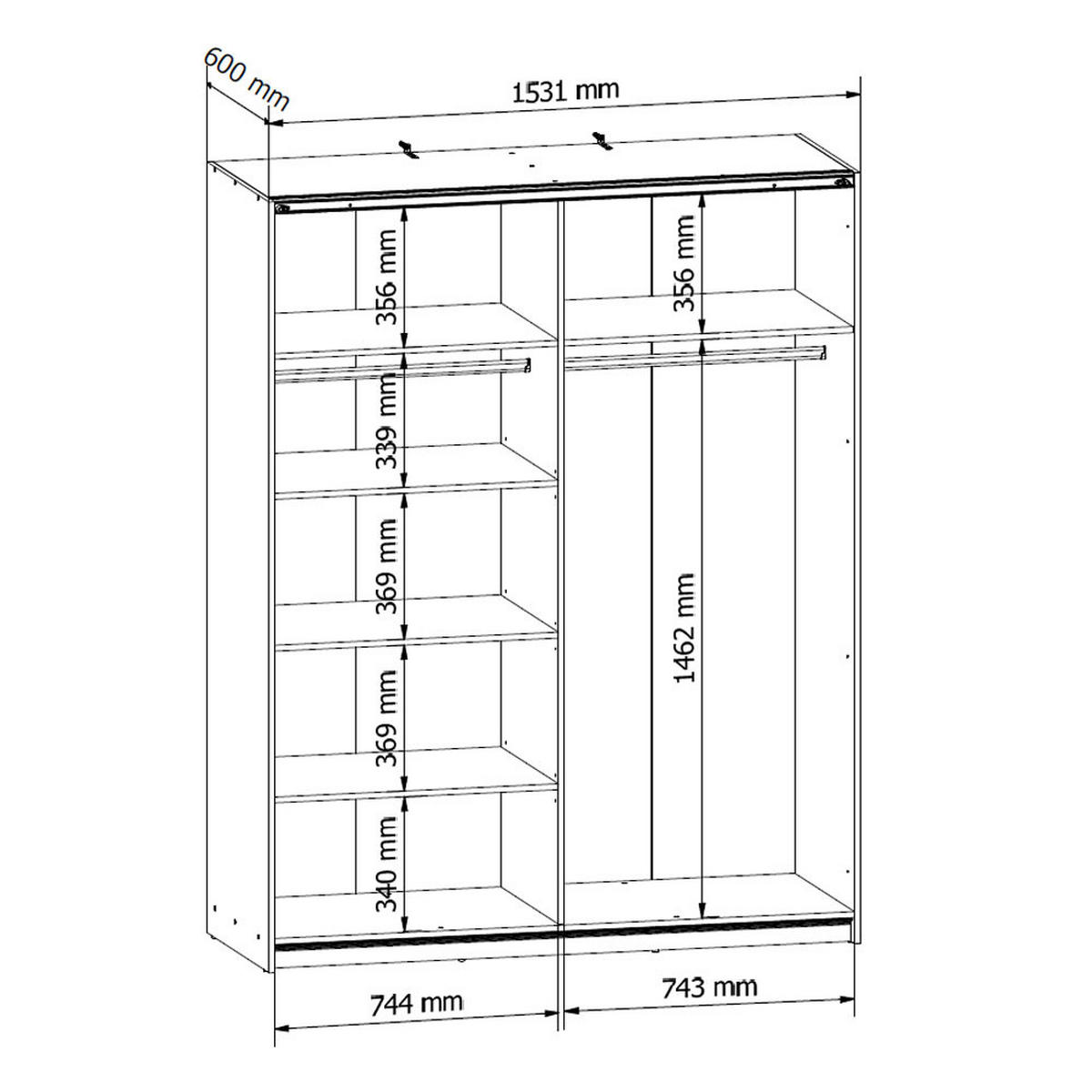 SCHWEBETÜRENSCHRANK Tetrix Eiche Sonoma 153,5 / 60 / 195,5cm - Grau/Sonoma Eiche, Holz/Holzwerkstoff (153.5/195.5/60cm) - Feldmann-Wohnen