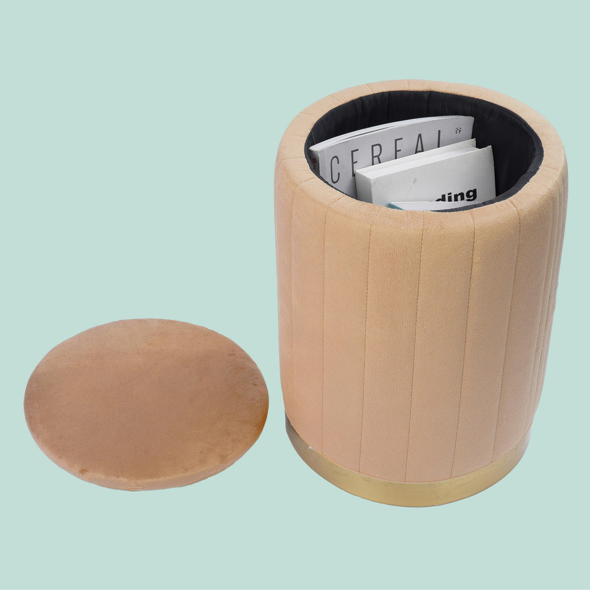 HOCKER - Hellbraun/Cappuccino, Holzwerkstoff/Textil (32/42/32cm) - Relaxdays