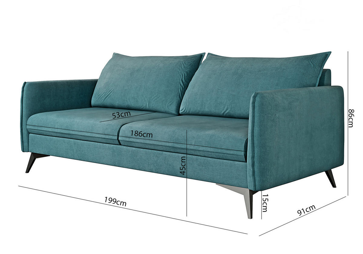 SITZGARNITUR 3+2+1 Pulse Türkis Luxusmikrofaser - Türkis/Schwarz, Holz/Textil (199/86/91cm) - S-Style Möbel