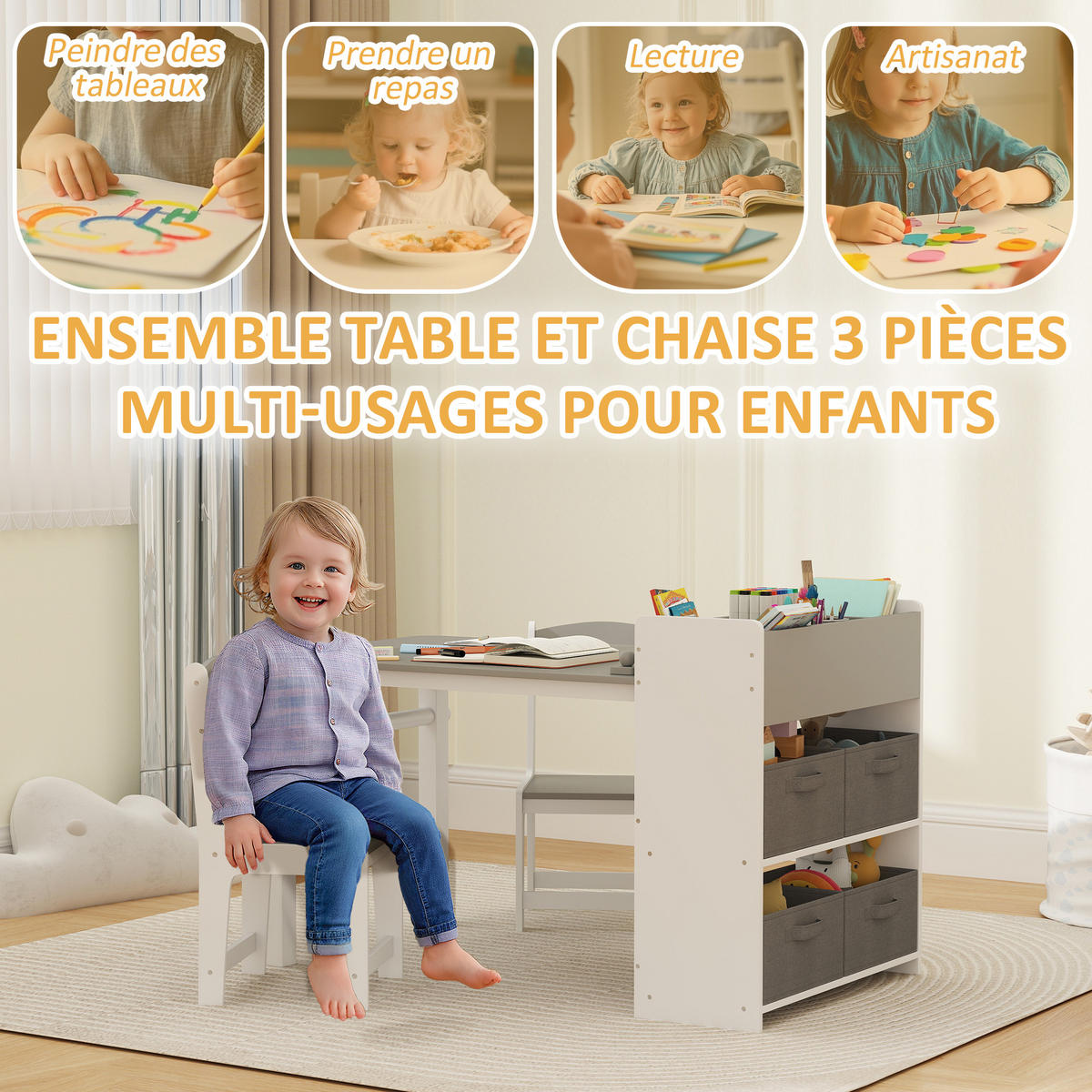 KINDERSITZGRUPPE DE-17533 mit Papierrolle, Regalen & Schubladen Grau - Grau, Holzwerkstoff (58/64/102.5cm) - ComfortXL