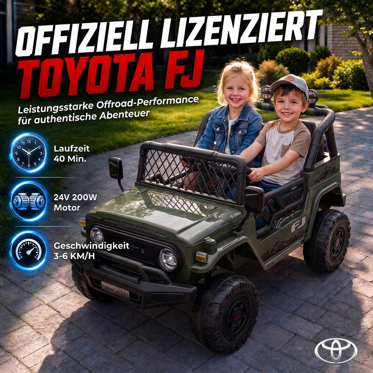 KINDER-ELEKTROAUTO Metall Kunststoff Dunkelgrün - Dunkelgrün, Metall (122/86/88cm) - AIYAPLAY