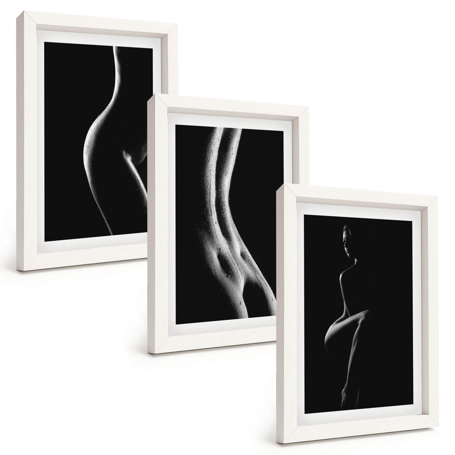 BILDER SET 3er Set - 20x30 cm Weißer Rahmen - Schwarz-weiße weibliche Silhouetten - Weiß, Kunststoff (20/30cm) - TULUP