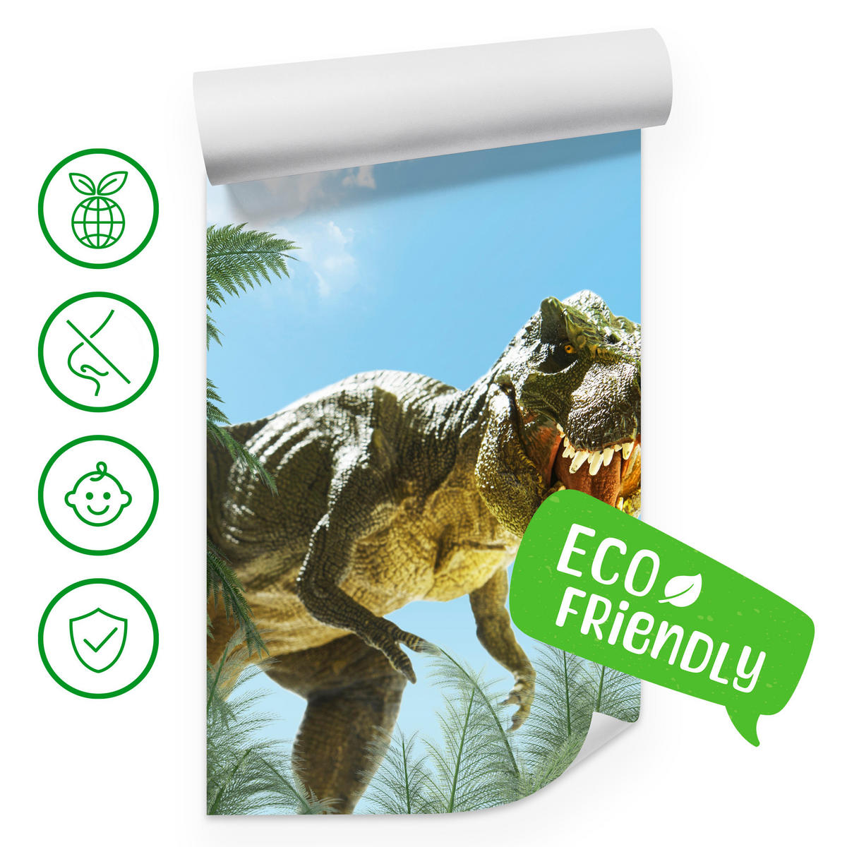 FOTOTAPETE für Jugendzimmer Riesen Dinosaurier Tropenwald Pflanzen 450x315 - Blau/Braun, Papier (450/315cm) - Muralo