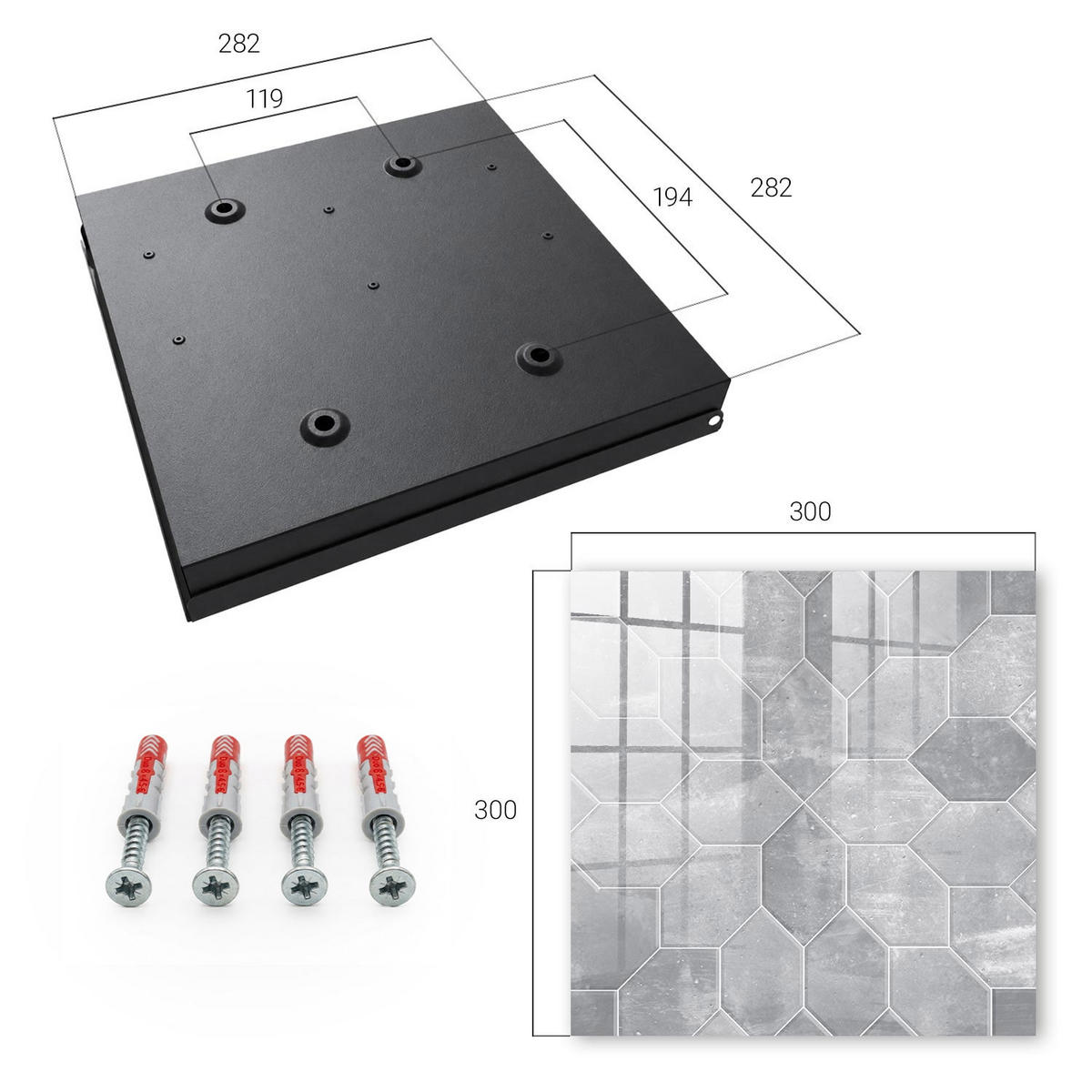 SCHLÜSSELBOX Schwarz 30x30 cm- Türöffnung nach rechts - Graue Geometrie - Grau, Metall (30/30/5cm) - TULUP