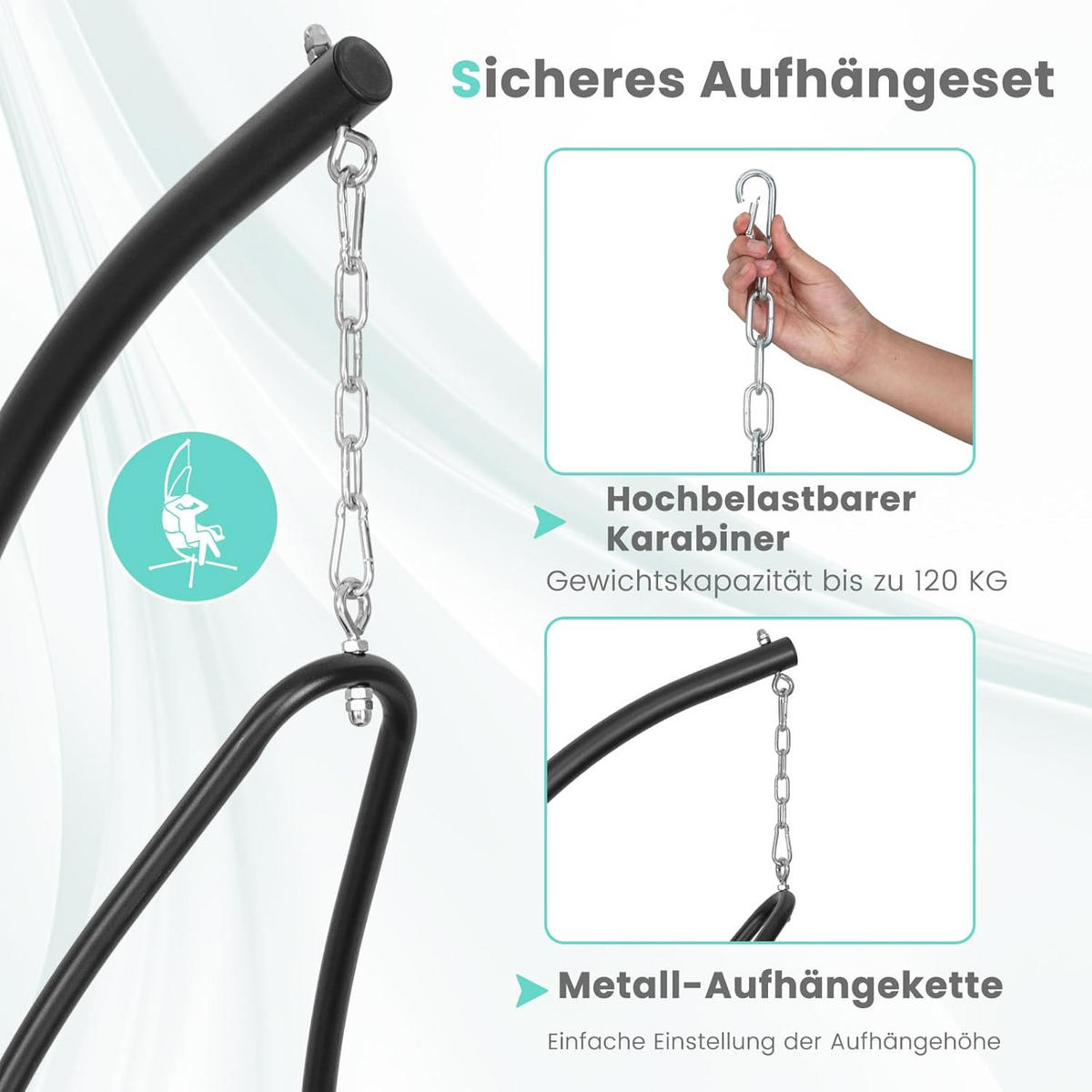 HÄNGESESSEL Grau - Grau, Metall (105/251/101cm) - COSTWAY