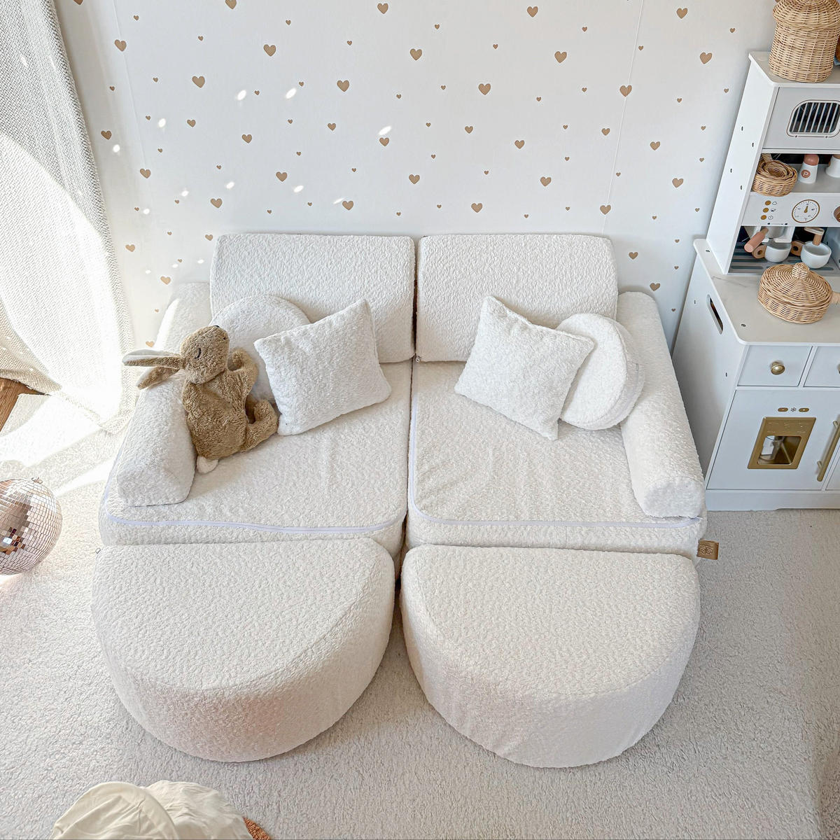 KINDERSOFA Pocket Max modular 12-tlg. aus Bouclé in Weiß - Weiß, Textil (120/25/60cm) - MeowBaby