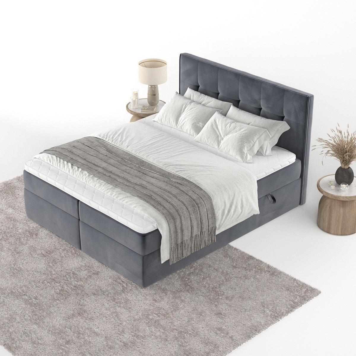 BOXBETT Mireo 140/200 cm Dunkelgrau im Kronos Stoff - Dunkelgrau/Schwarz, Holz/Holzwerkstoff (140/200cm) - AltaBeds