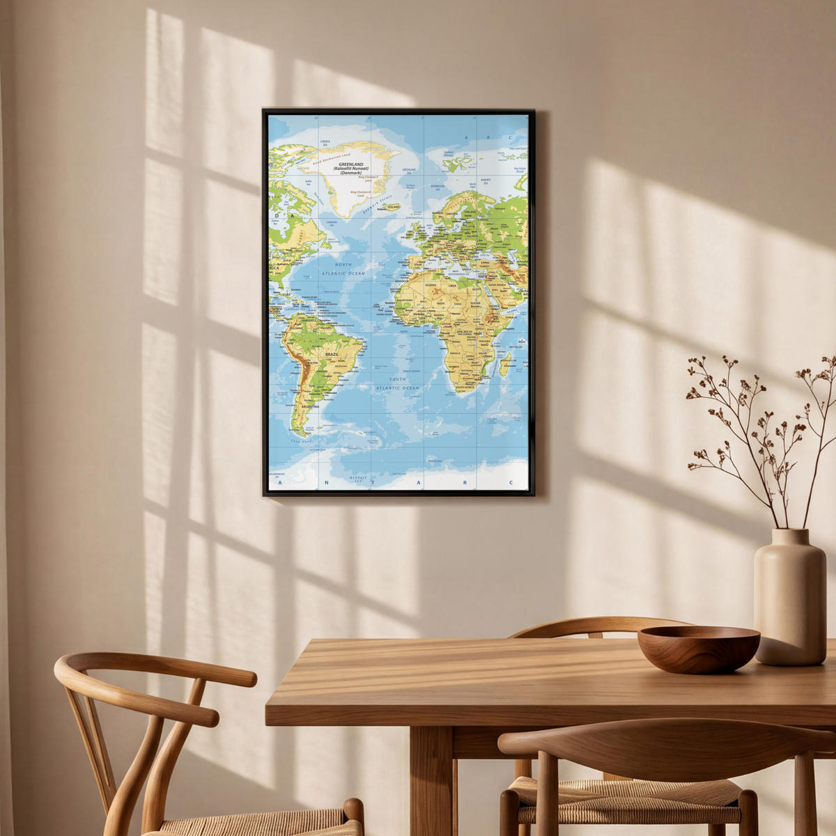 LEINWAND Bilder mit Rahmen - Weltkarte - Statistisch - Blau - Erde - Bildung - 60x90 - Blau, Textil (60/90cm) - MuchoWow