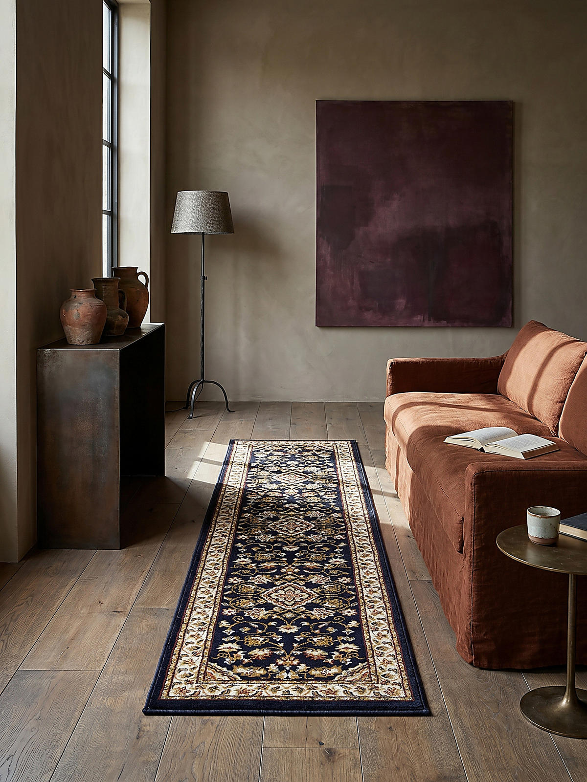 TEPPICH GLAZERT, klassisch-floral, Dunkelblau, 60 x 230 cm - Blau, Textil (60/230cm) - KADIMA DESIGN