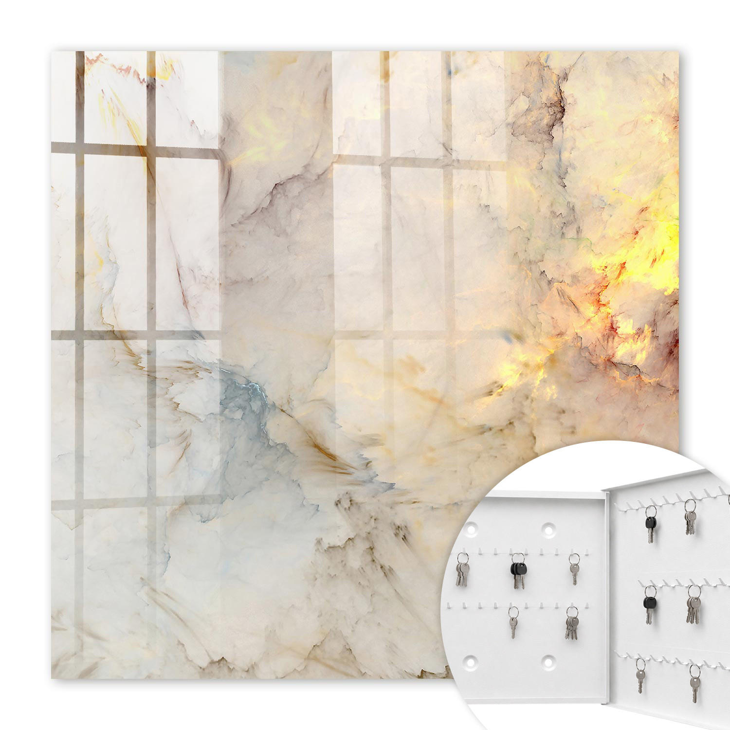 SCHLÜSSELBOX Weiß 30x30 cm – Türöffnung nach rechts - Marmor-Eleganz - Beige, Metall (30/30/5cm) - TULUP