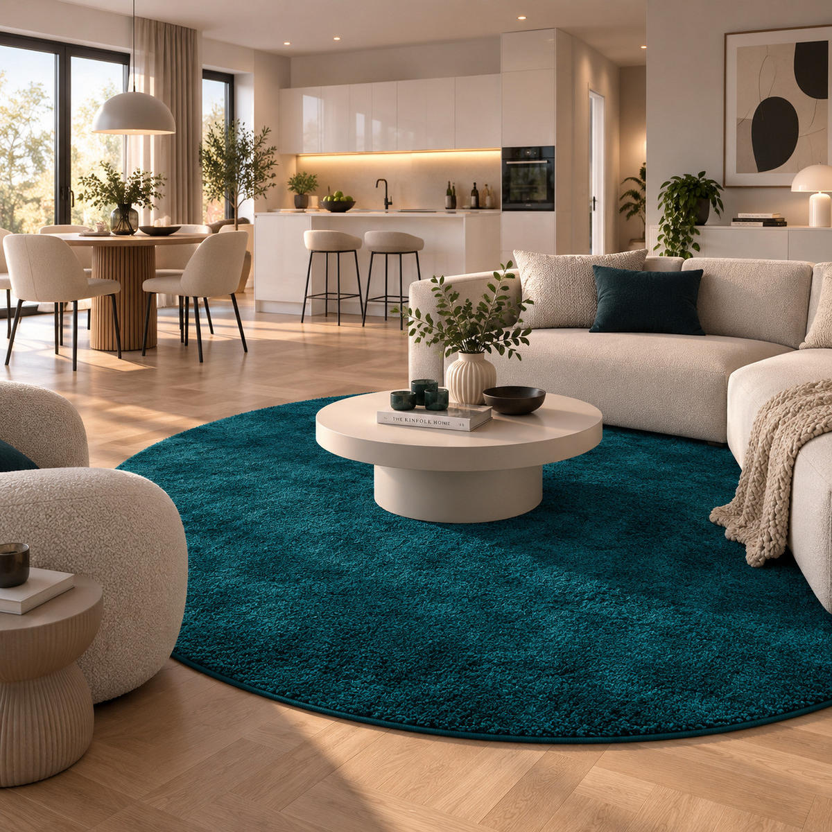 HOCHFLOR SHAGGY TEPPICH PALACE RUND - Petrol, Textil (160/160cm) - Snapstyle
