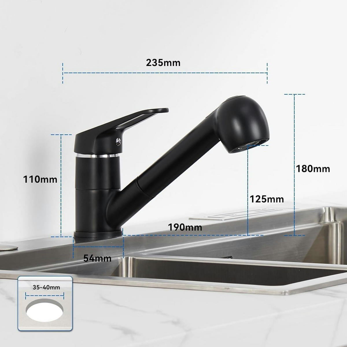 KÜCHENARMATUR ausziehbar Schwarz 360° drehbar - Schwarz, Metall (26/7.5/36cm)