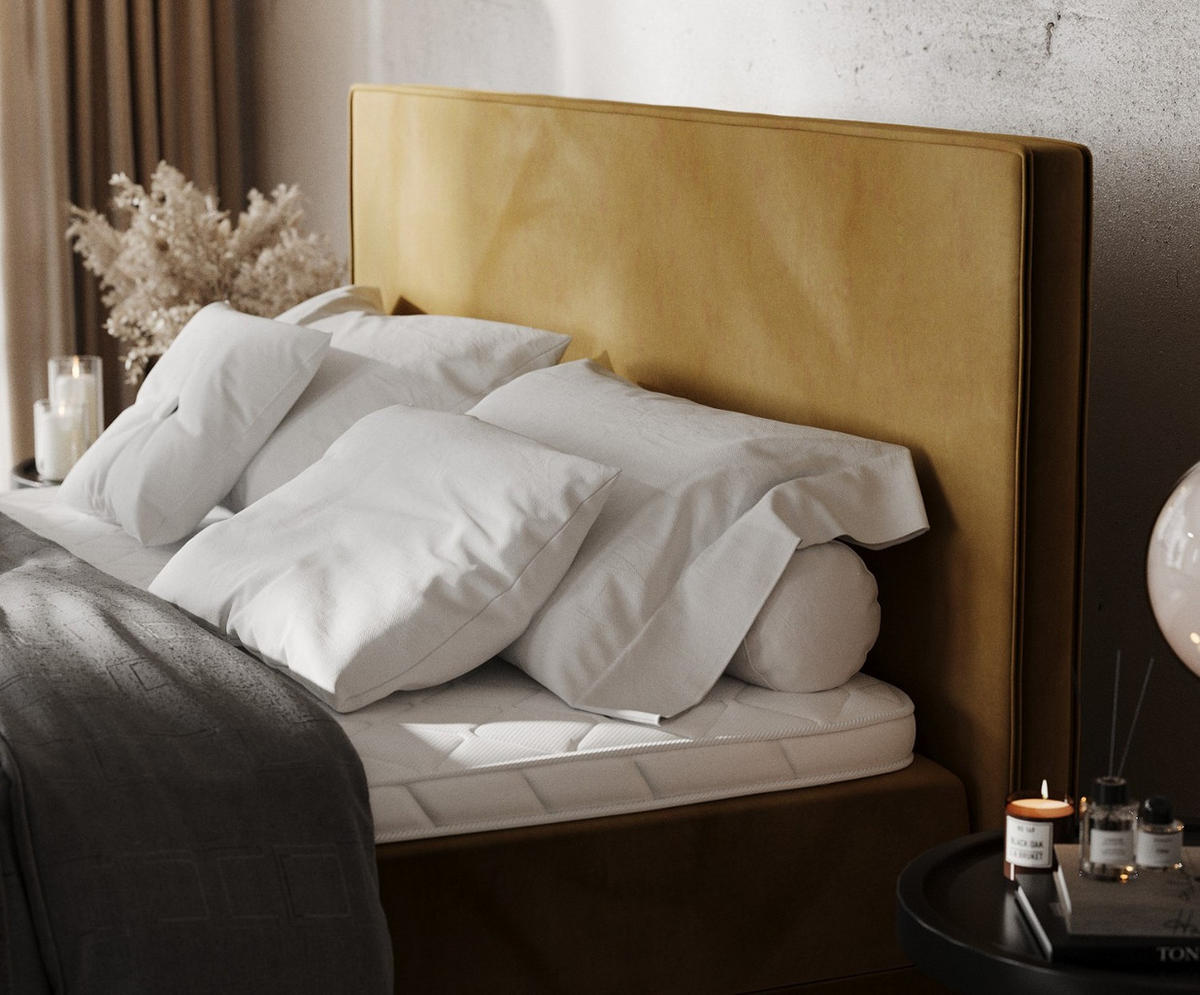 BOXBETT Velma 140/200 cm Honiggelb im Kronos Stoff - Schwarz/Honig, Holz/Holzwerkstoff (140/200cm) - AltaBeds