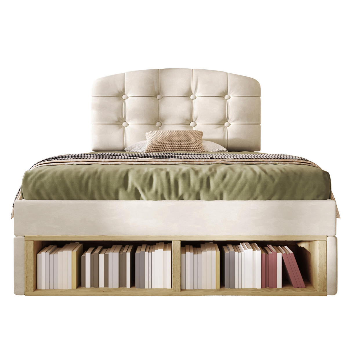 POLSTERBETT 90/200 cm DE-00608, in Beige, 2 Schubladen - Beige, Holz (90/200cm) - ComfortXL
