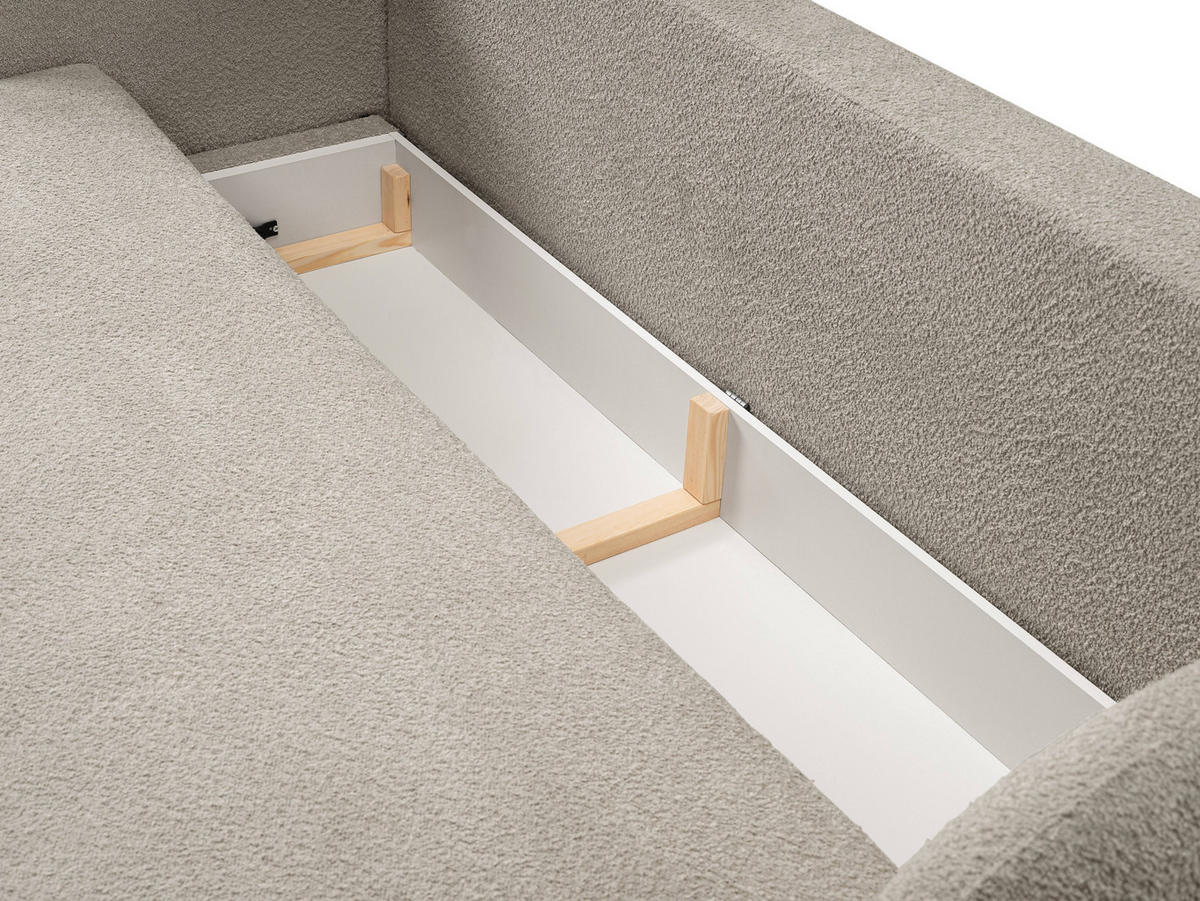 BETTSOFA AMICO Beige Bucle-Stoff mit Schlaffunktion - Beige, Holz (238/86.5/101cm) - MASSENO
