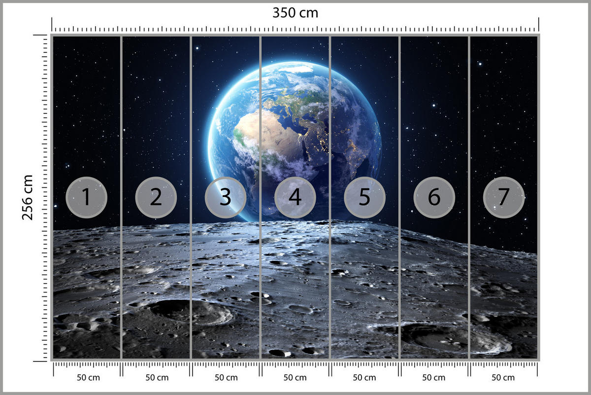 FOTOTAPETE für Schlafzimmer Mondblick Erde Kosmos Planet 350x256 - Blau/Schwarz, Papier (350/256cm) - Muralo