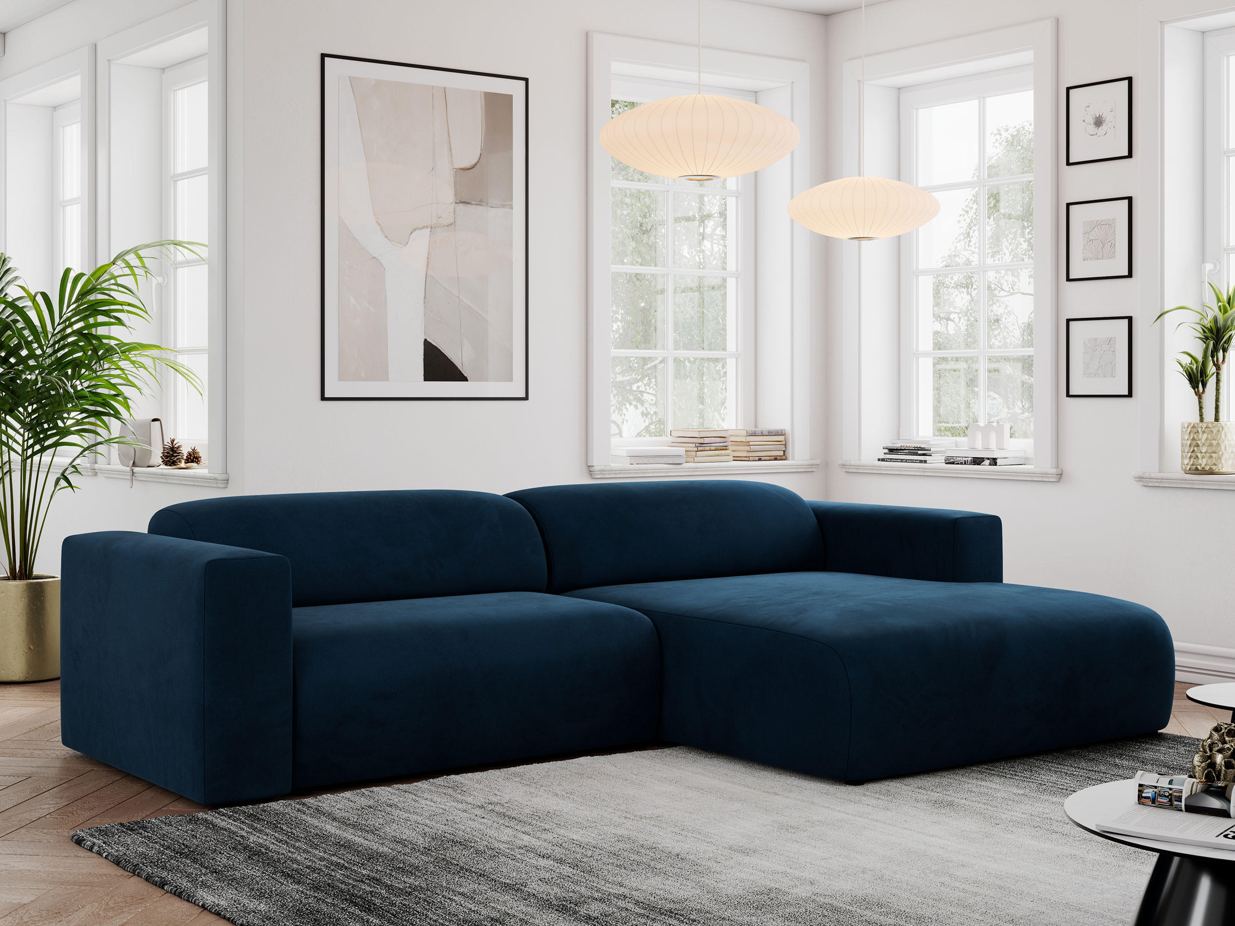 ECKSOFA PASADENA Dunkelblau Velvet - Rechts Seite - Schwarz/Dunkelblau, Kunststoff/Textil (180/288cm) - MKS