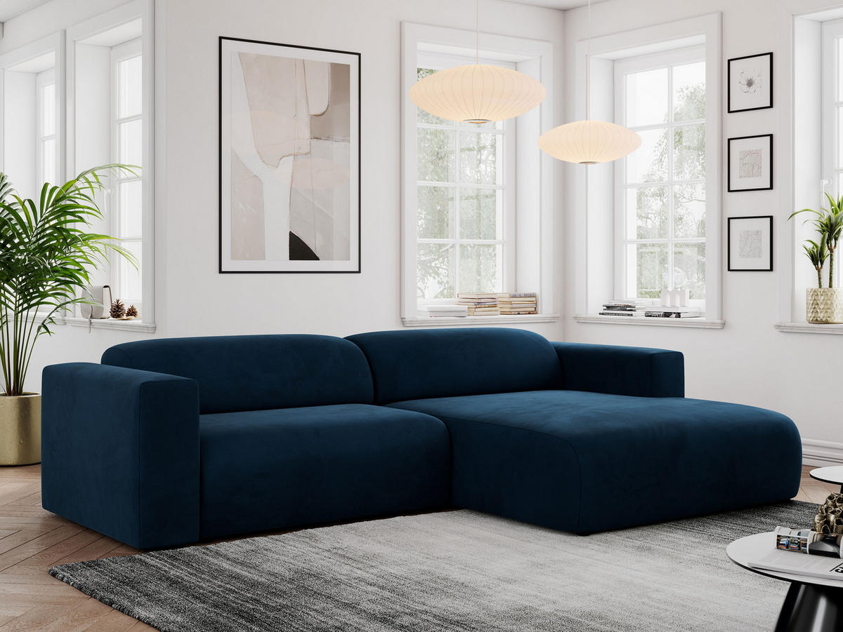 ECKSOFA PASADENA Dunkelblau Velvet - Rechts Seite - Schwarz/Dunkelblau, Kunststoff/Textil (180/288cm) - MKS