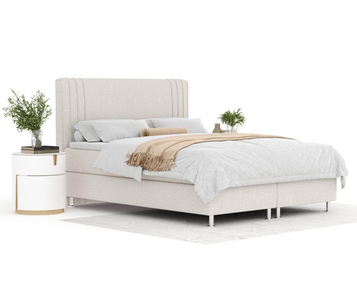 BOXSPRINGBETT Casone Hellbeige 160/200 cm mit Latex-Topper - Beige/Silberfarben, Holz/Holzwerkstoff (160/200cm) - Maison de Reve