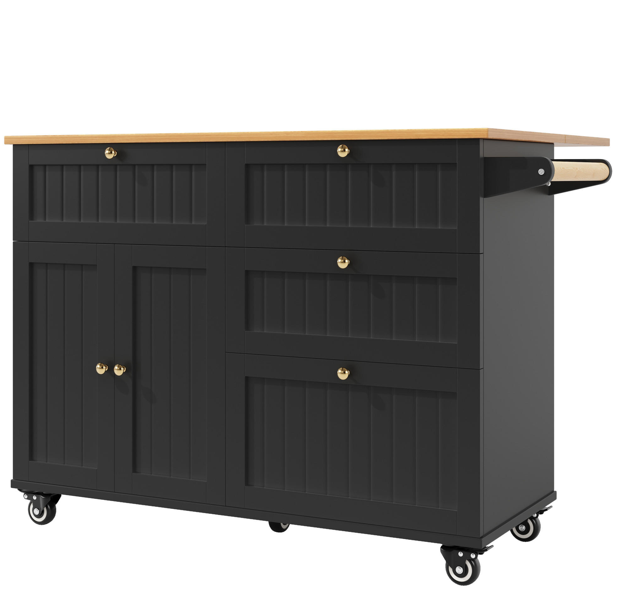 KÜCHENINSEL/SERVIERWAGEN aus MDF mit Rollen & Klapptür, 133/37,3/70/88 cm, Schwarz - Schwarz, Holzwerkstoff (133/88/37.3cm) - Redom