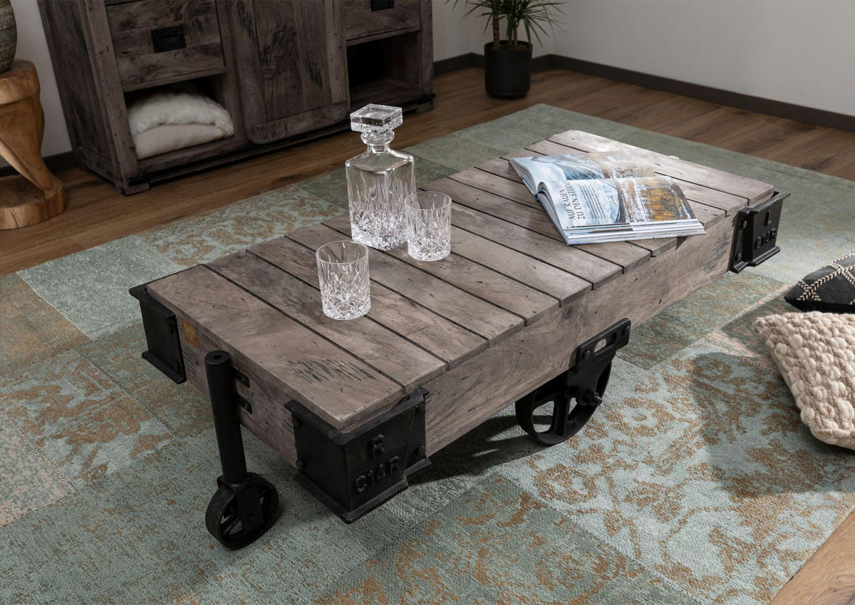 COUCHTISCH Mango 120x60x43 grau lackiert RAILWAY #260 - Grau, Holz (120/60/43cm) - Massivmoebel24