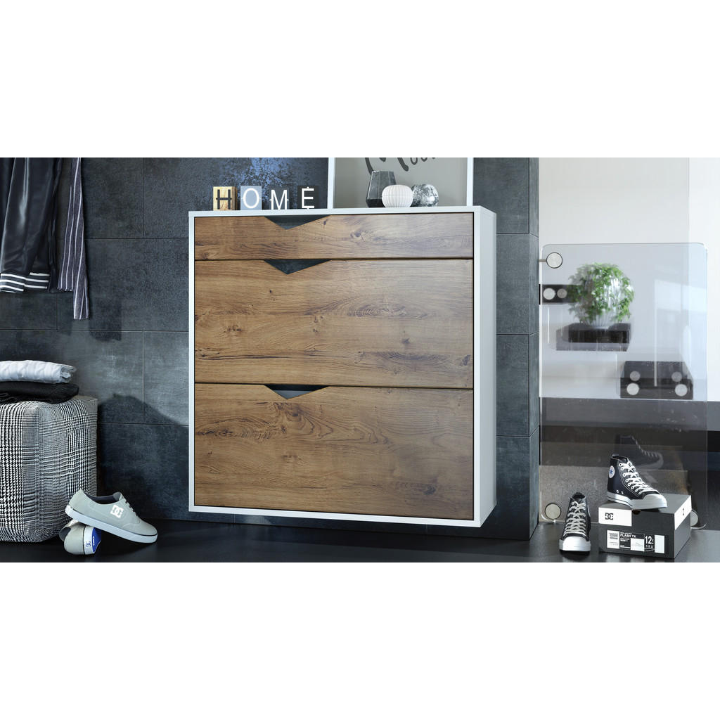 Thumbnail - Vladon Schuhschrank, Alteiche, Holzwerkstoff, 190x185x33 cm, Garderobe, Schuhaufbewahrung, Schuhschränke