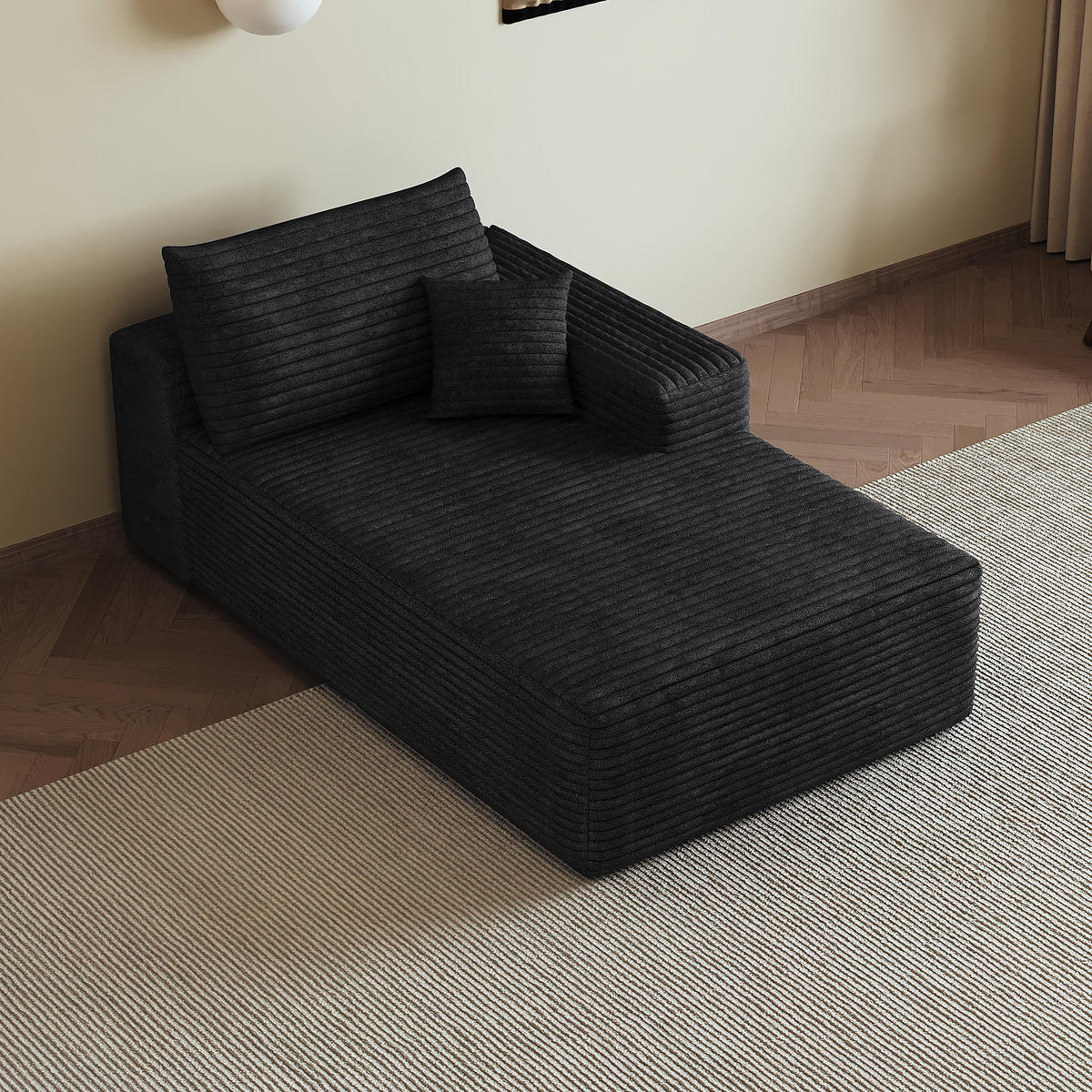 RÉCAMIERE DE-34721 rechte Chaiselongue Schwarz - Schwarz, Textil (95/83/175cm) - ComfortXL