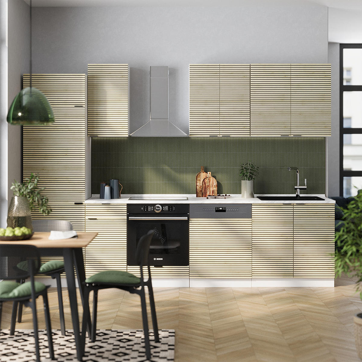 KÜCHENZEILE Fame-Line Eiche Paneel/Weiß 300 cm ohne Arbeitsplatte - Hellbraun/Weiß, Holzwerkstoff (300/81.6/46cm) - Vicco