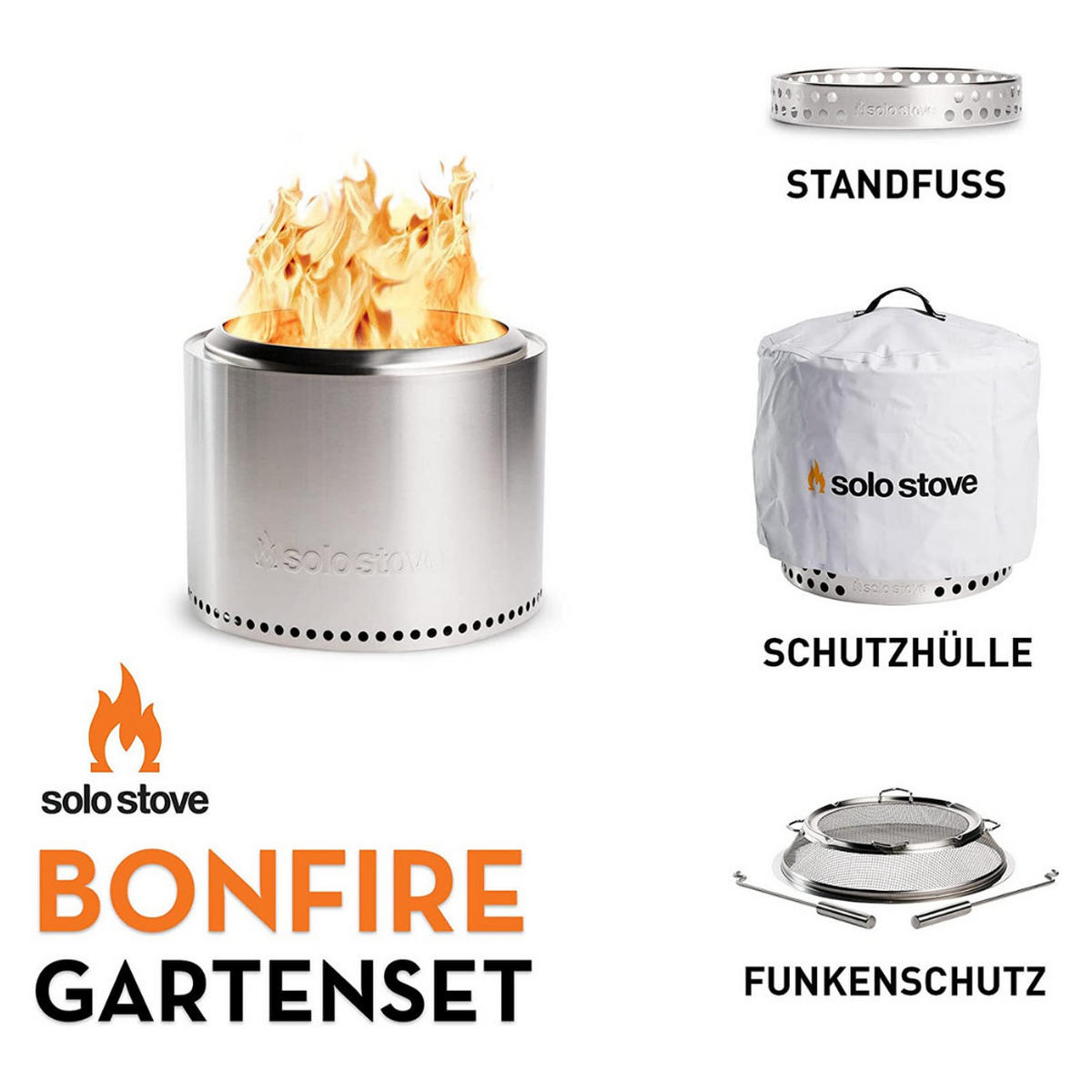 FEUERSCHALE Bonfire 49,5 cm Edelstahl Feuerstelle mit Standfuß und Funkenschutz - Silberfarben, Metall (49.5/35.5/49.5cm) - Solo Stove