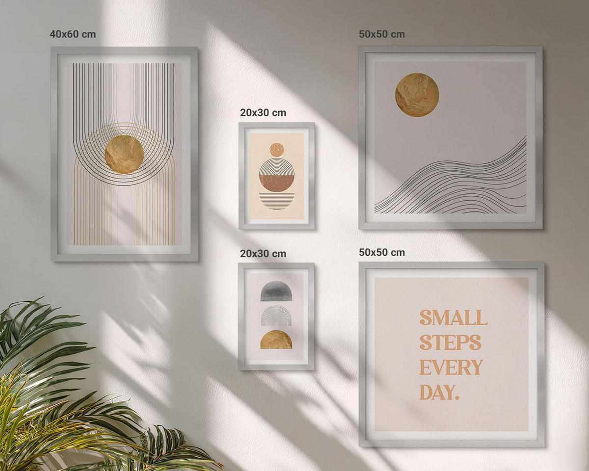BILDER SET 5er Set - 50x50 cm & 20x30 cm & 40x60 cm Silberner Rahmen - Herbstfarben Seerosenteich - Silberfarben, Kunststoff (40/60cm) - TULUP