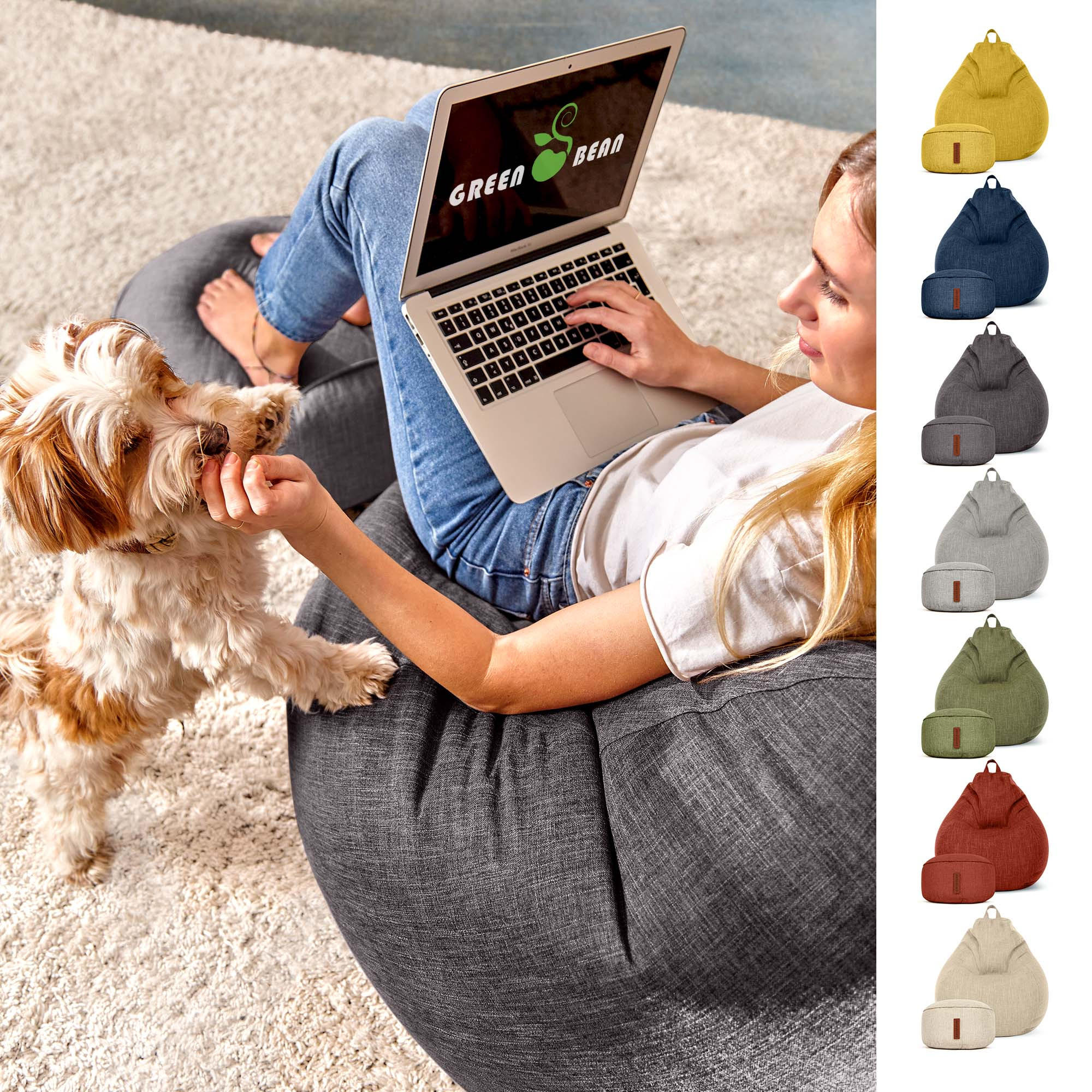 SITZSACK Indoor Set "Home Linen“+Hocker - Dunkelgrau, Textil (80/90/50cm) - Green Bean
